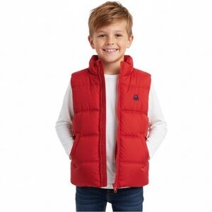 United Colours of Benetton Red Polyester Puffer Vest Unisex Age 8-9 Years Large
